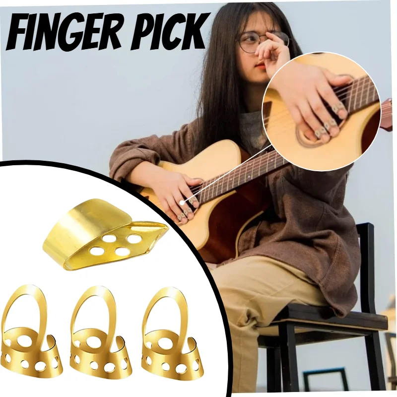 4-teiliges Fingerpick-Set, Daumenplektrum für Akustikgitarre, Ukulele, Mandoline, Daumenstabilisator, hochwertige goldene Farbe Image