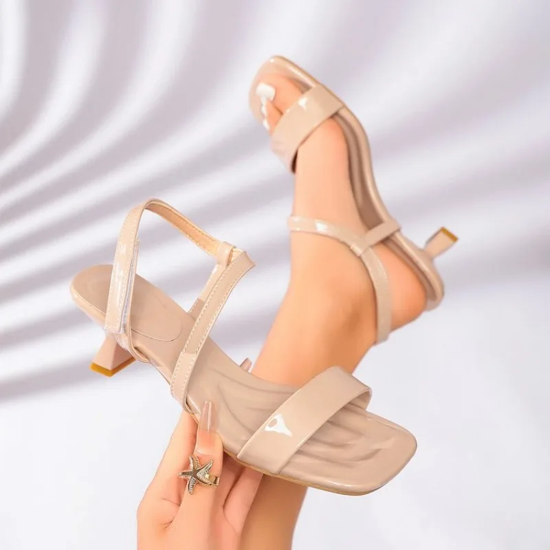 Women Square Toe Kitten Heel Sandals Ankle Strap Low Flared Heel Dress Shoes Summer Wedding Party Office Slingback Elegant Trend