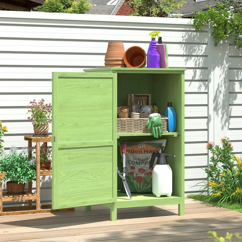 Aoxun Armoire à outils de jardin en bois, armoire de jardin extérieure avec étagères réglables, petit abri de jardin en bois 55x54x100 cm, vert