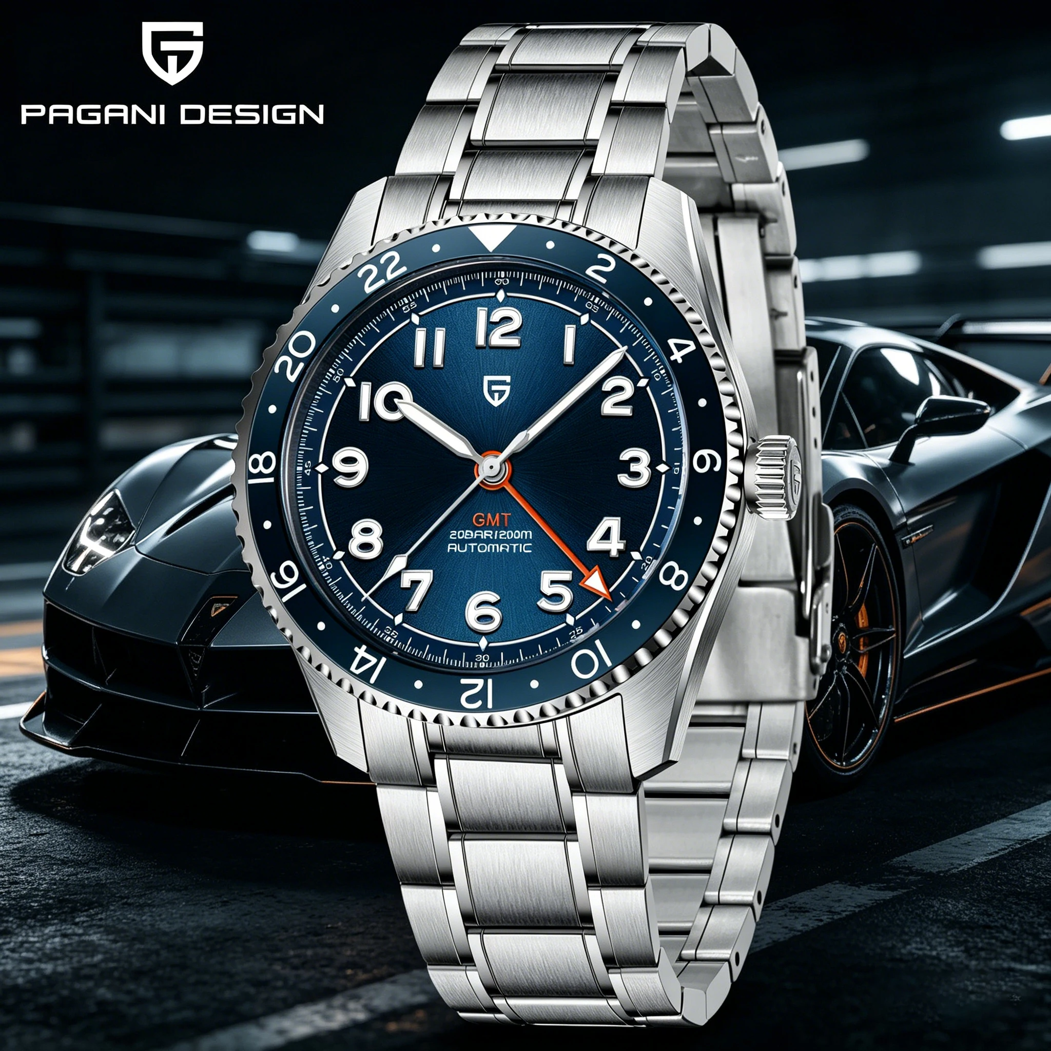 PAGANI DESIGN 40mm Herren Automatik-Mechanische Uhren GMT Saphir Luxus Edelstahl Wasserdichte Uhr für Männer Reloje hombre Image