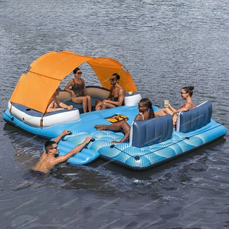 Große aufblasbare schwimmende Insel mit Sonnendach für 8-10 Personen – schwimmendes Sonnenschutzboot für Erwachsene zur Nutzung im Haushalt Image