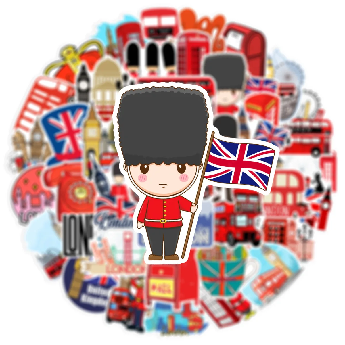 50 Stück Britische London Sehenswürdigkeiten Themen-Aufkleber Roter Bus Big Ben Sticker für Wasserflaschen Scrapbook Laptop Reise-Deko Image
