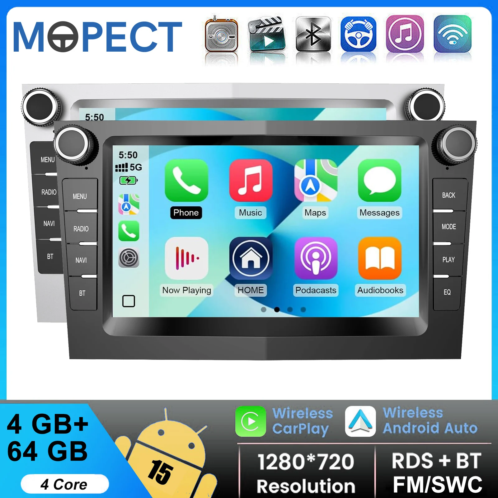MOPECT Autoradio Android für Opel Astra H Vectra Vauxhall Antara Zafira Corsa Auto-Stereoanlage Multimedia-Player Carplay 2Din GPS Image