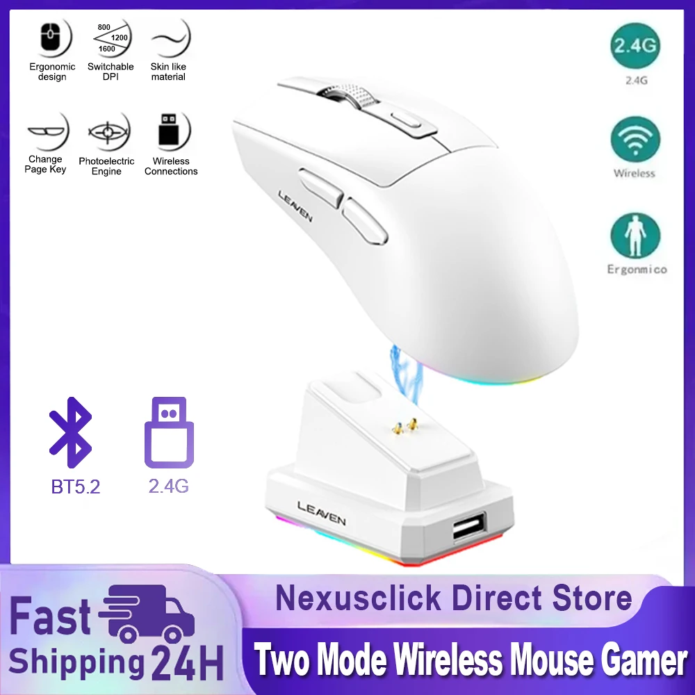 X3 Kabellose Gaming-Maus mit zwei Modi, leicht, mit magnetischem RGB-Ladestationssensor, 2000 DPI, BT/2,4 GHz, ergonomisch, für PC/MAC Image