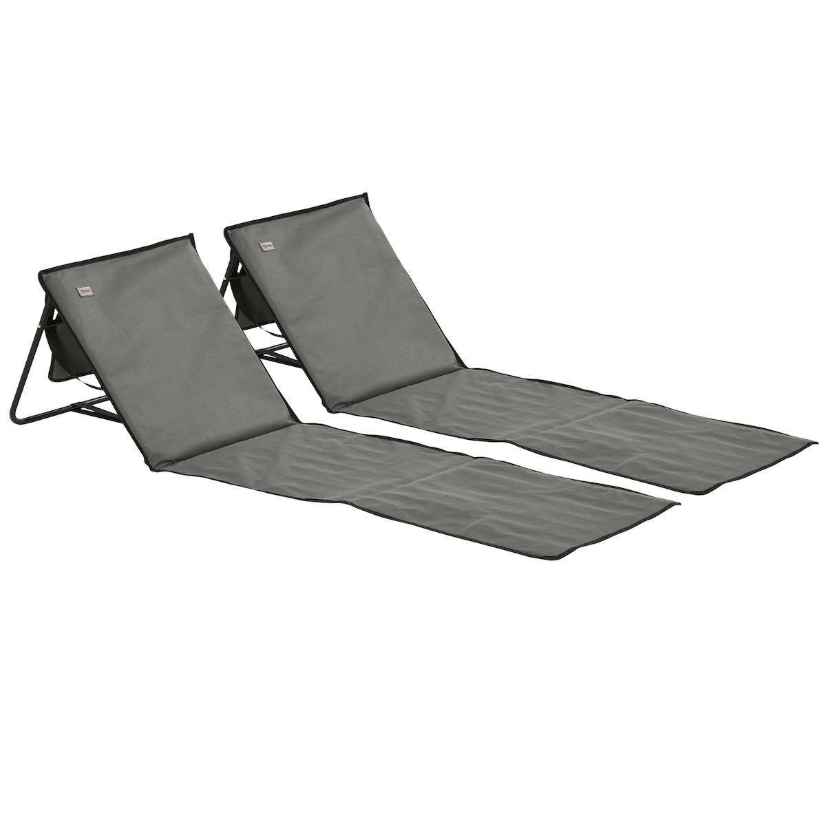 OKWISH Strandliegen 2er-Set aus Stahl in Grau, faltbar mit verstellbarer Rückenlehne und Seitentasche, 142x51x40 cm Image