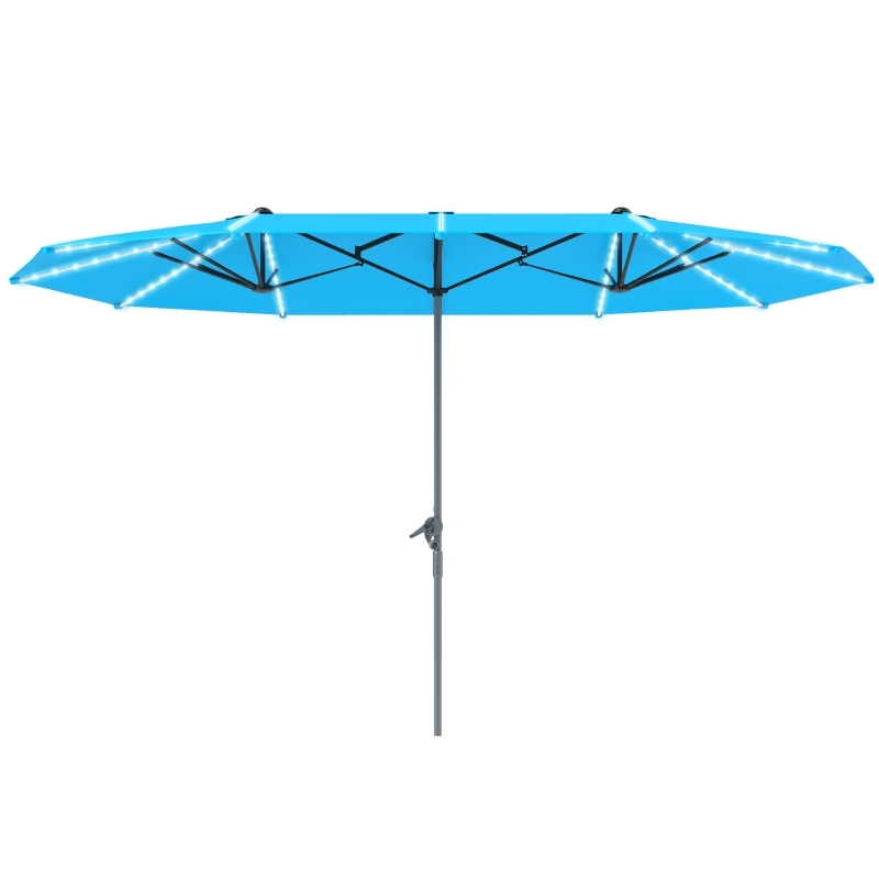 MODFU Doppelsonnenschirm Aluminium Blau mit Solar- & USB-LED, UPF50+, Handkurbel und Belüftungsöffnung Image