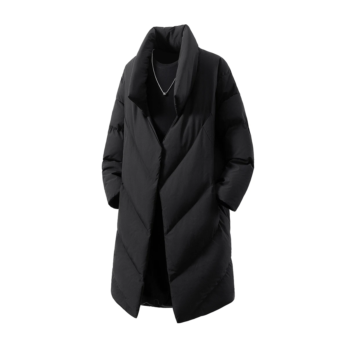 Winter Lange Parkas Männer Einfarbig Stehen Kragen Mode Warme Parka Herren Lose Beiläufige Dicke Oberbekleidung Mantel Mann Jugendliche Vitalität Image