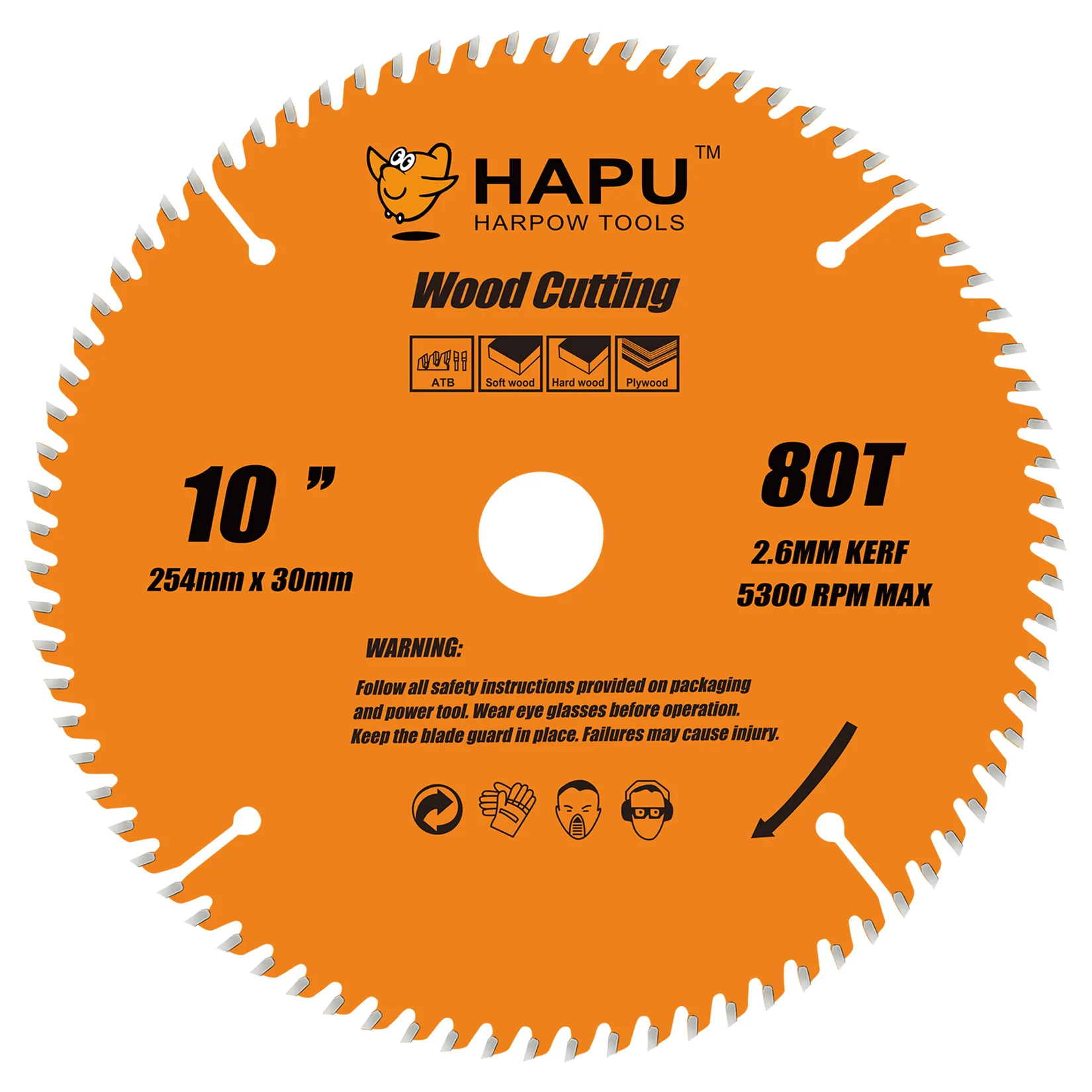 HAPU Kreissägeblatt für Holzschnitt 10 Zoll 80 Zähne 30mm Bohrloch TCT Sägeblatt Rahmensägeblatt für Weichholz, Hartholz und Sperrholz Image