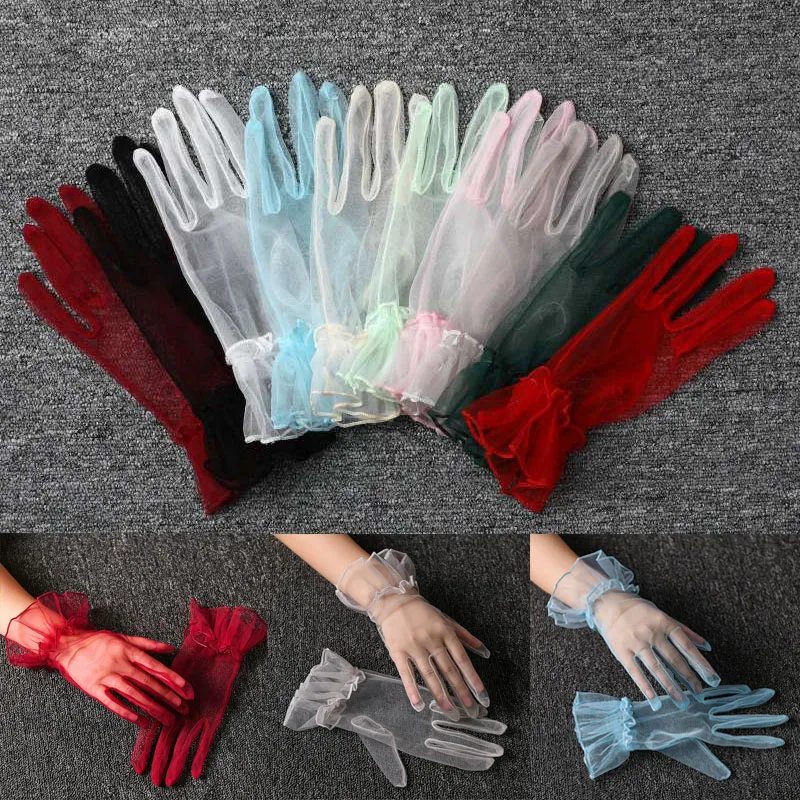 Sexy transparente 10-Farben-Mesh-Tüll-Handschuhe für Frühling und Sommer, Party, Tanz, Kleid, Hochzeit, dünne Handschuhe, Accessoires im Lolita-Stil