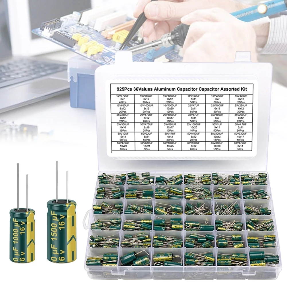 15/24/36 Werte 225/460/925 Stück Aluminium-Elektrolytkondensatoren Aluminium-Elektrolytkondensatoren Sortiment Kit für DIY-Projekte Image