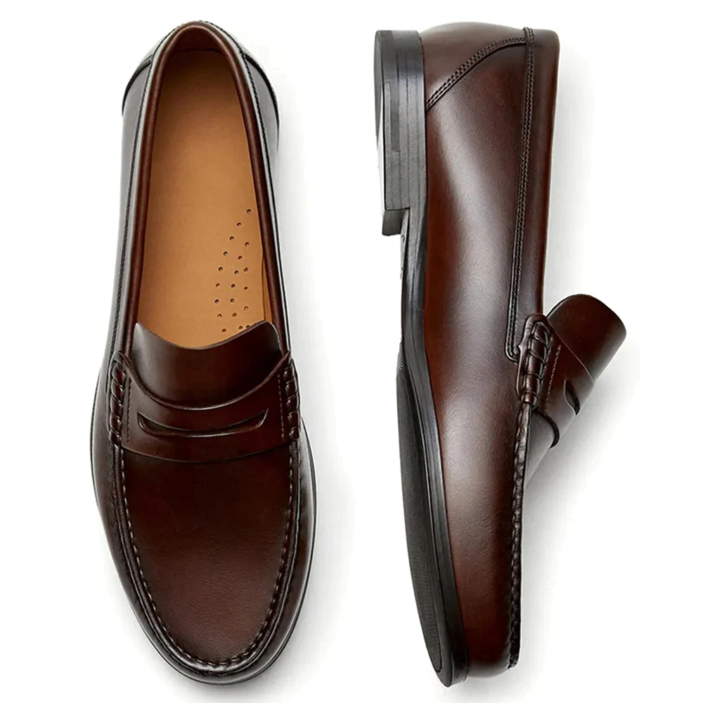 Vintage Kalbsleder-Slipper Atmungsaktive Slip-on Mokassins Designer-Freizeitschuhe aus Rindsleder für Herren Image