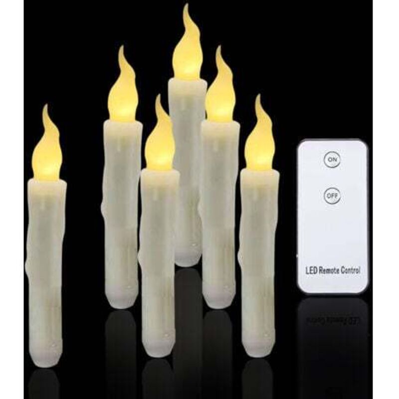 [non Utilizzato] Candele Tremolanti Senza Fiamma, 1 Telecomando, 17 Cm Avorio, Candele A Led A Batteria Per Finestre, Timer, Set Di 6 Candele In Plastica Senza Fiamma Con Effetto Cera (2 Cm Di Diametr