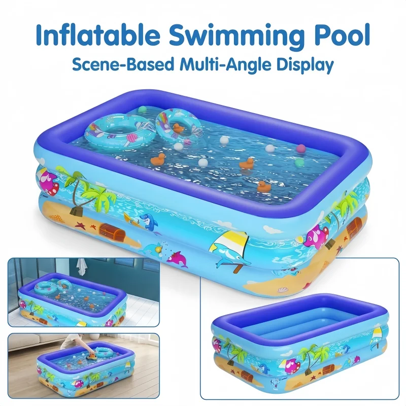110-180CM Aufblasbarer Swimmingpool für drinnen und draußen, PVC-Schwimmbecken, Cartoon-Design, verdickter Pool für Kleinkinder und Kinder Image