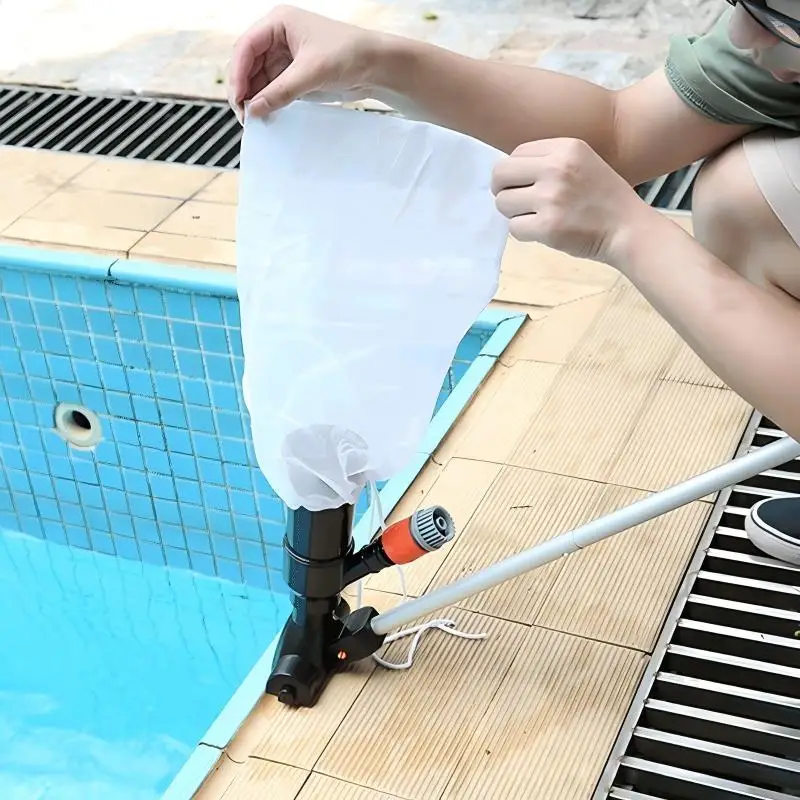 Pool-Reinigungsset mit Tiefenreinigungsbürste und Vakuum-Saugkopf für Schwimmbecken (Schwarz) Image