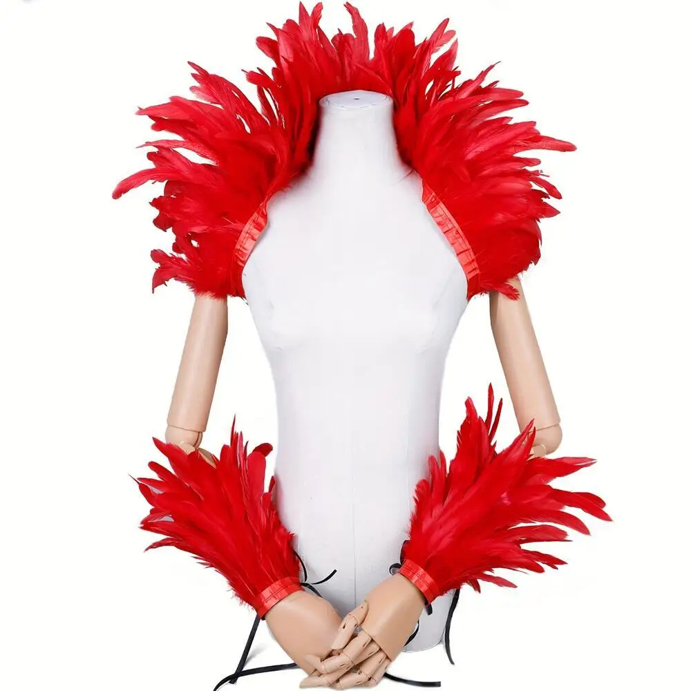 Halloween Punk Cosplay Party Elegante Damen Schal Feder Maskierter Ball Karneval Y2k Schal Roter Schal Mädchen Designer Feder Punk