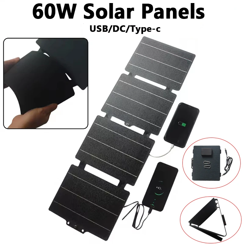 60 W faltbare Solarmodule, IPX6, wasserdicht, tragbar, Solarpanel-Ladegerät, leichtes Solarpanel-Ladegerät für Camping-Essentials Image