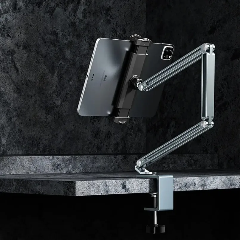 Schreibtisch-Tablet-Ständer, verstellbar für 4-12,9 Zoll große Desktop-Handys, Tablets, Aluminium-Armhalterung für iPad Pro Mini Xiaomi Tab Image