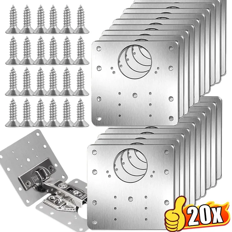 Scharnier-Reparaturplatten-Set für Schranktüren, Edelstahl, Hochleistungs-Scharnier-Reparaturplatte mit Befestigungsschrauben, Möbelbeschläge Image