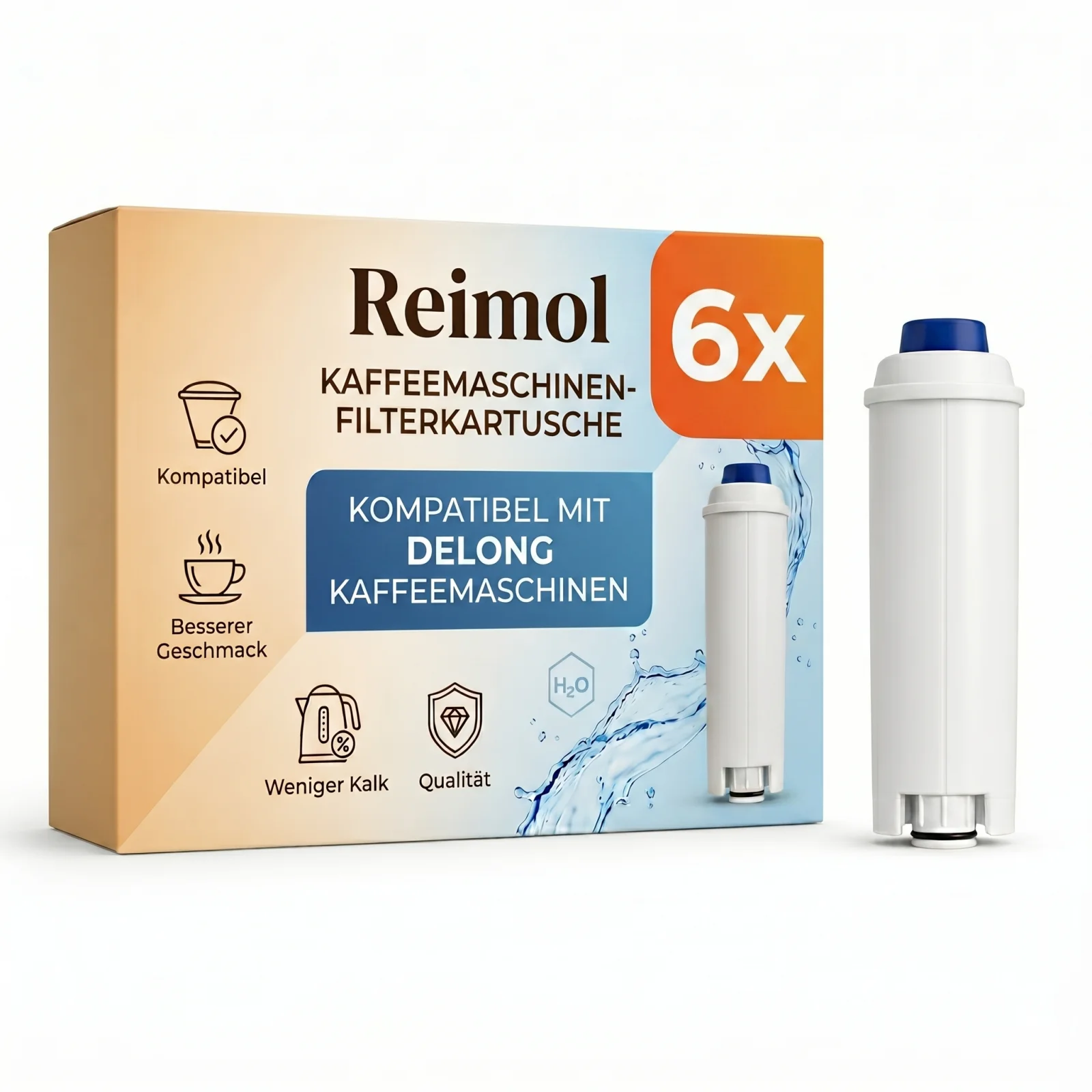 Reimol 6er-Pack Ersatz-Wasserfilter für Kaffeemaschinen, kompatibel mit DeLonghi ECAM-Serie, ESAM-Serie und ETAM-Serie. Image