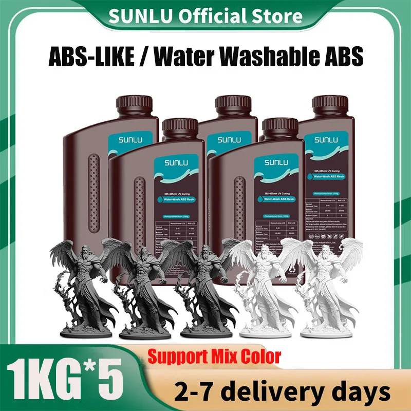 SUNLU 5 kg ABS-ähnliches / wasserwaschbares ABS-Harz 1000 g/Flasche 405 nm schnelles UV-härtendes Photopolymerharz für LCD-3D-Druck Image