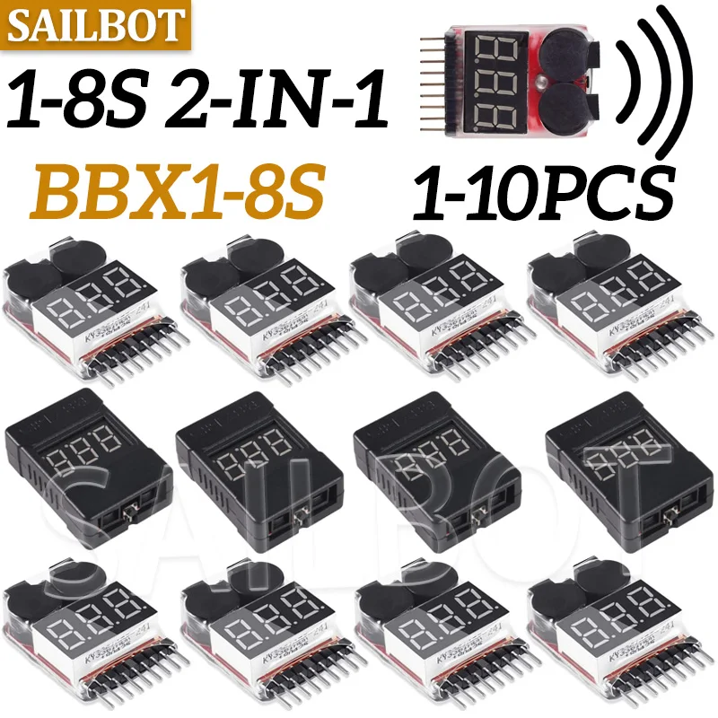 1-10PCS 1-8S BBX1-8S 2IN1 Lipo Batterie Spannung Tester/Niederspannung Summer Alarm/batterie Spannung Checker Dual Lautsprecher Image