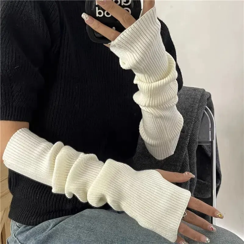 Y2K Fingerlose Fäustlinge Frauen Gestrickte Handschuhe Cosplay Anime Handschuhe Winter Armstulpen Punk Gothic Harajuku Stricken Fäustling Arm Ärmel Image