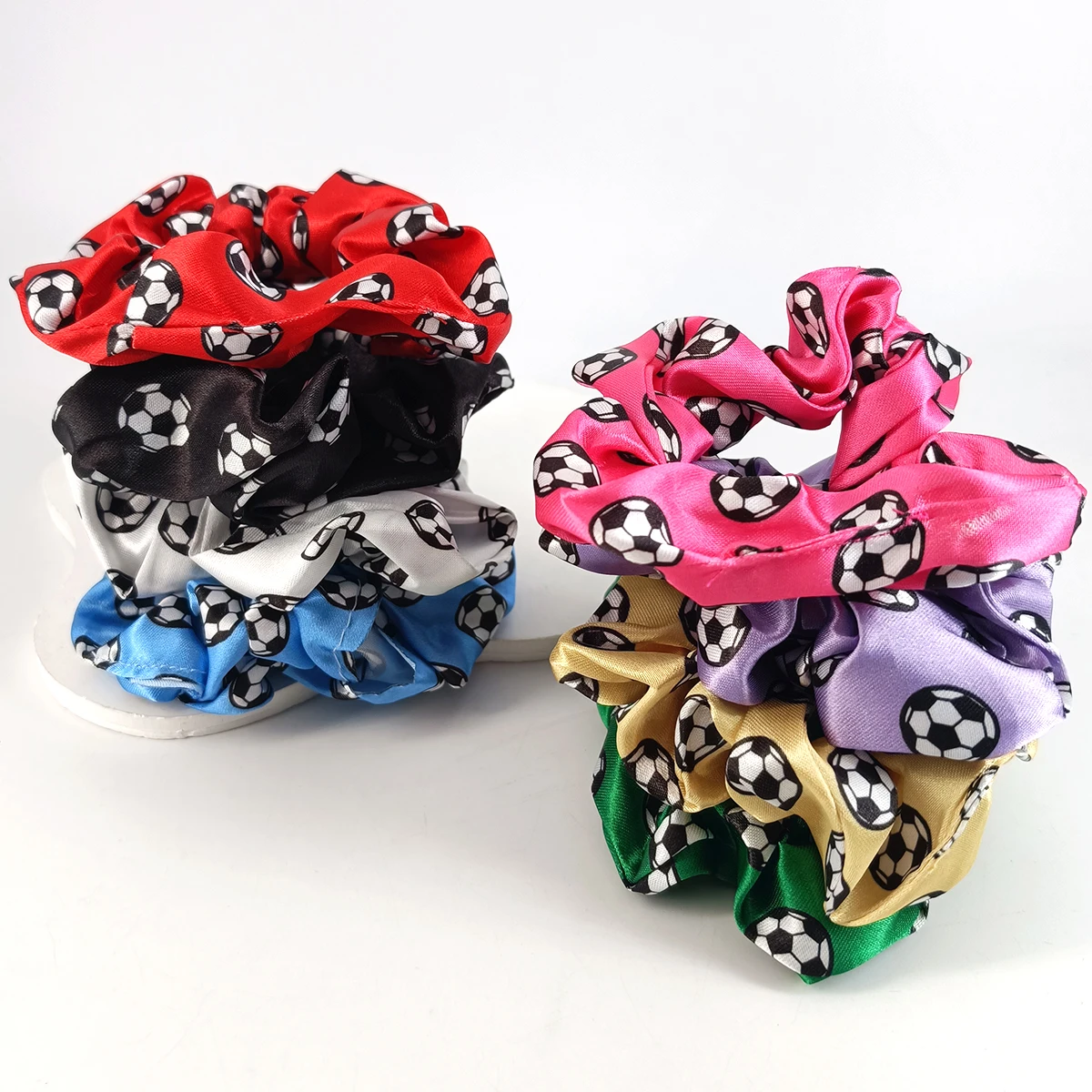 2/6/12 Stück 11cm Modische Fußball-Bedruckte Scrunchies/Haargummis für Damen, Schmuck, Sport-Haarschmuck Image