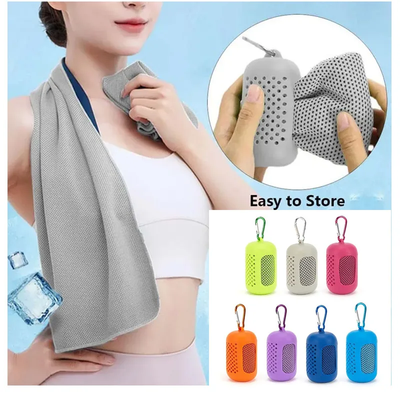 Kühlendes Handtuch, kreisförmig, mit Silikon umwickelt, kaltes Handtuch, schnell trocknend, Mikrofaser-Handtücher, Strandzubehör, Handtuch, Sport, Fitness, 1 Stück Image