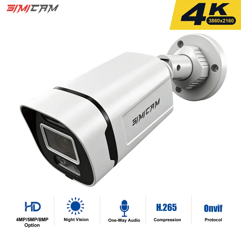 4K Poe Videoüberwachungskamera Ip Onvif Audio 48V POE/DC 12V 4MP/5MP/8MP Nachtsicht Bullet Wasserdichte Überwachungskamera für NVR Image