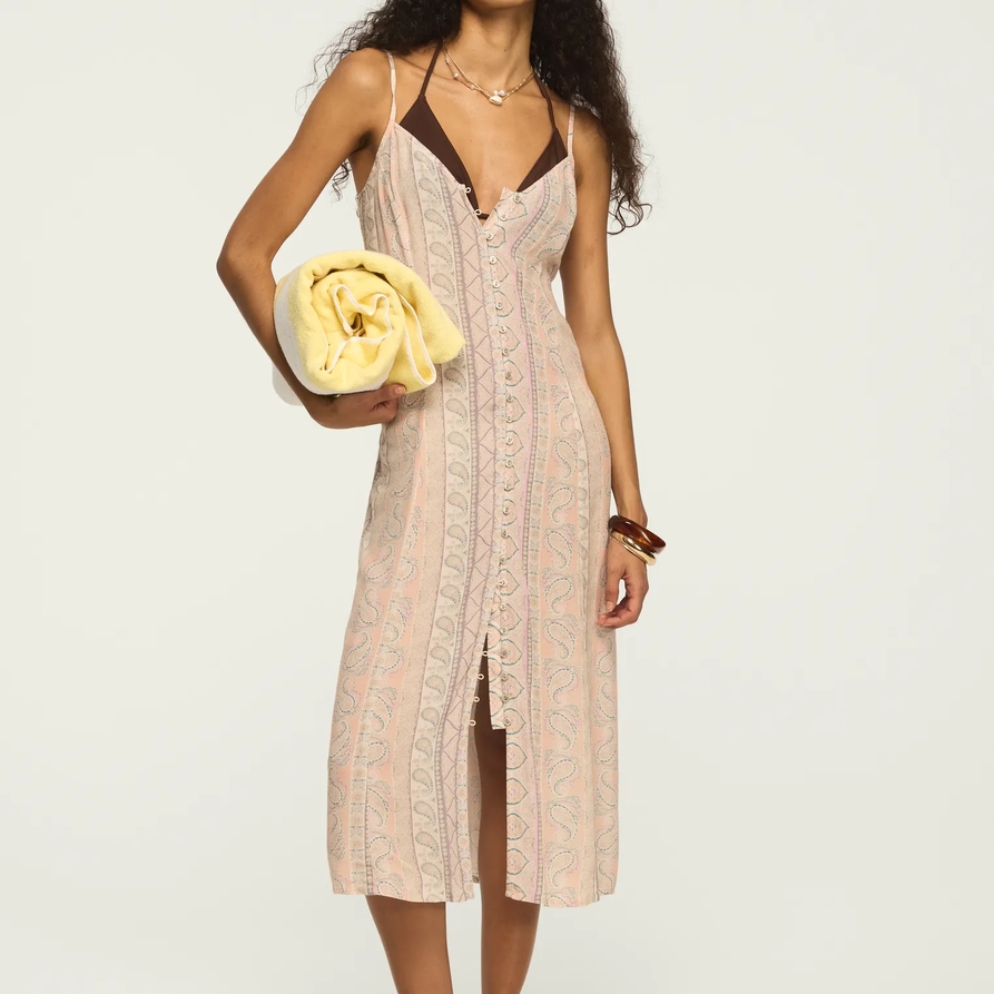 Lucky Brand Conversational Simone Slip in Pink Paisley, Size 2XL