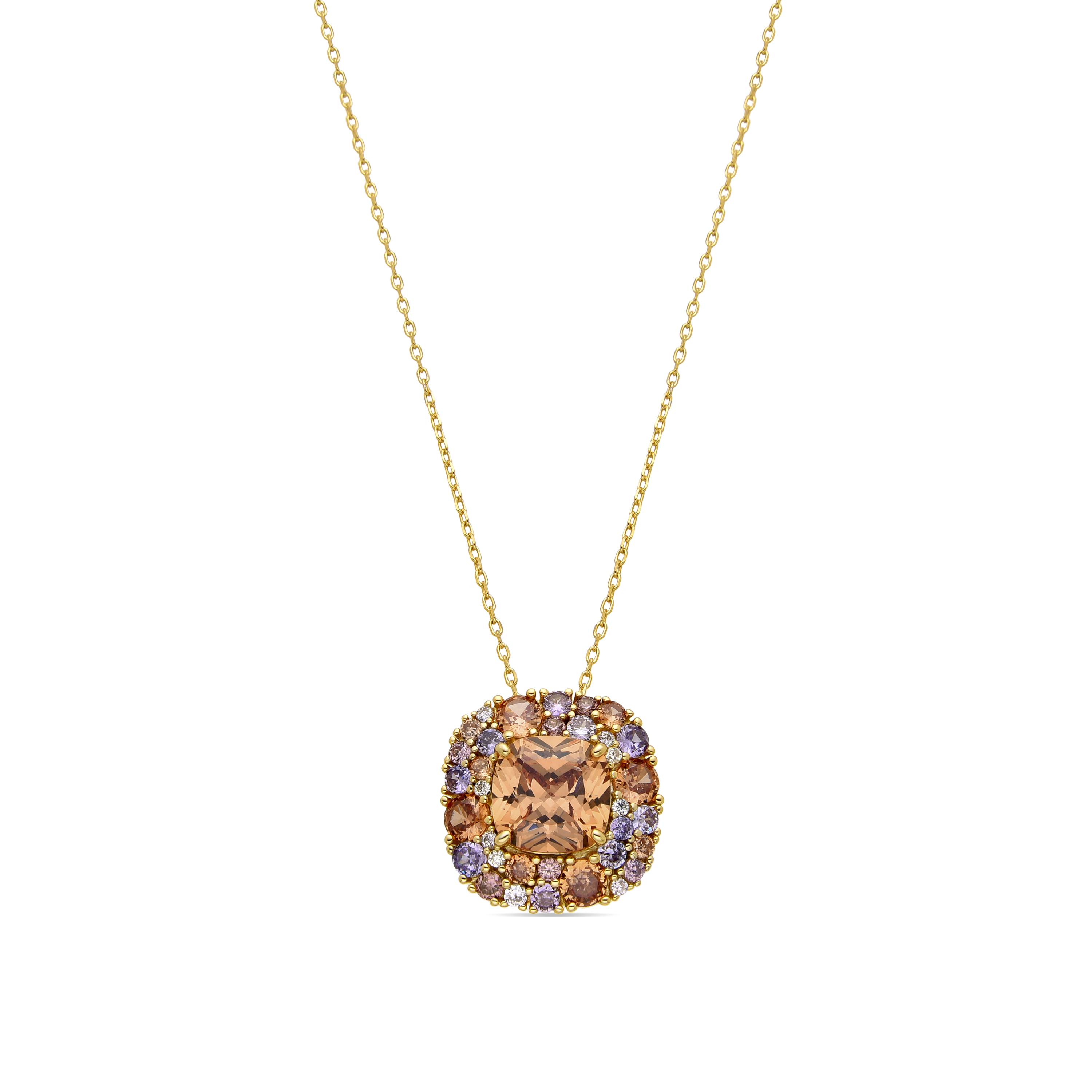 Luxenter Halskette aus 925er Sterlingsilber mit mehrfarbigem Zirkonia, 18 Karat Gold-Finish – Uxre