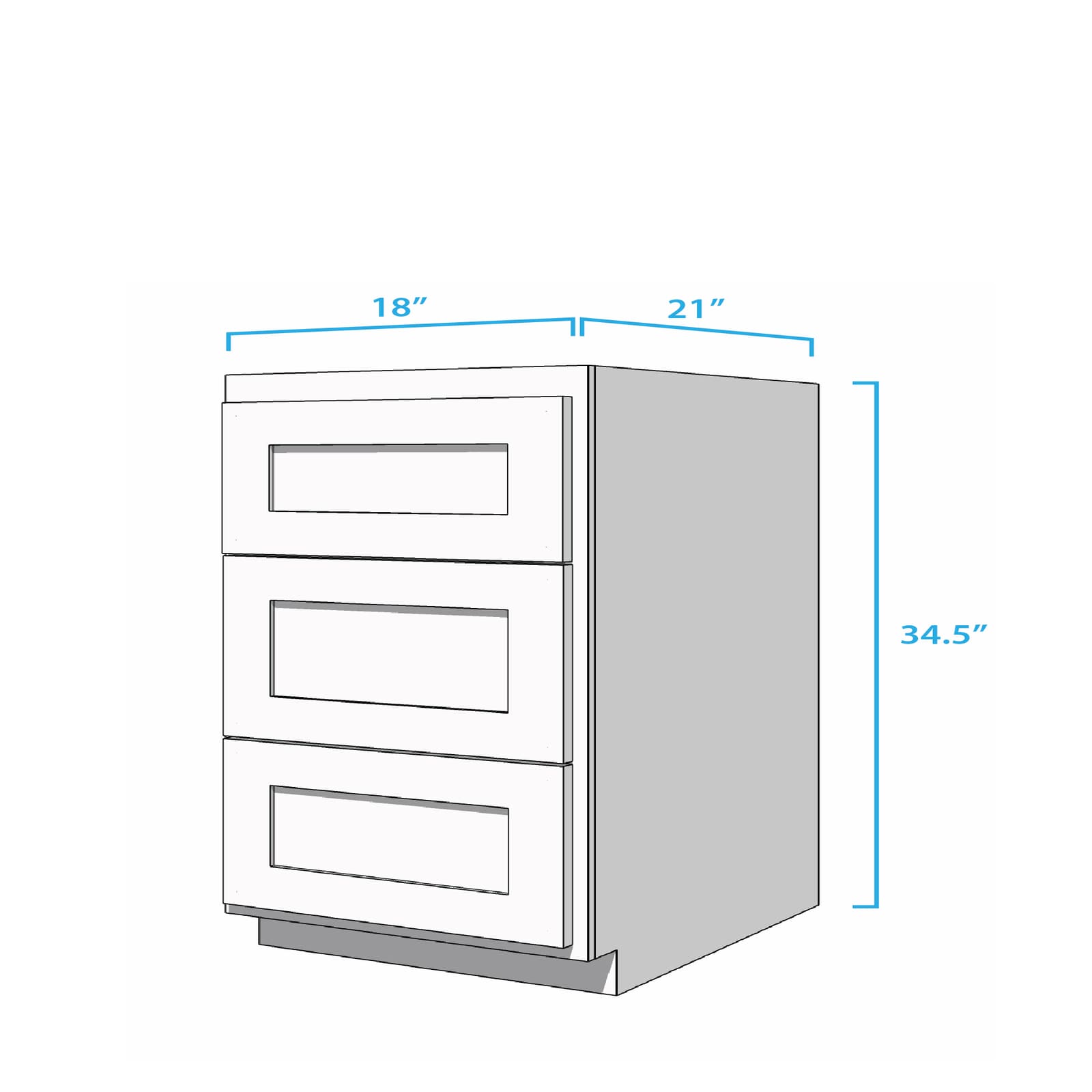 Craftline RTA Husk Shaker 3 Drawer Bathroom Vanity Cabinet 3 Drawer Base - 18 Inch x 21 Inch x 34-1/2 Inch - Husk