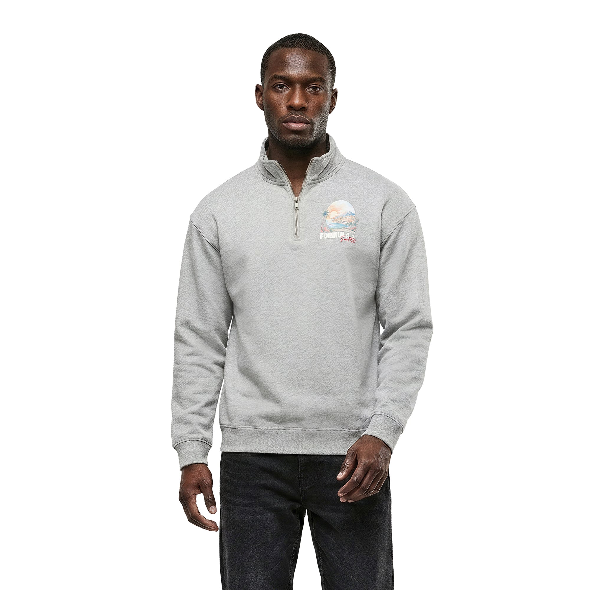 Sweat-shirt graphique rétro Formule 1 (1/4 zip) - Gris - unisexe Taille: L