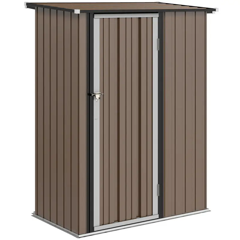 Gerätehaus 1,07 m² mit Schrägdach, 142 x 86 x 189 cm Geräteschuppen mit abschließbarer Tür, Gartenhaus, Stahl, Braun