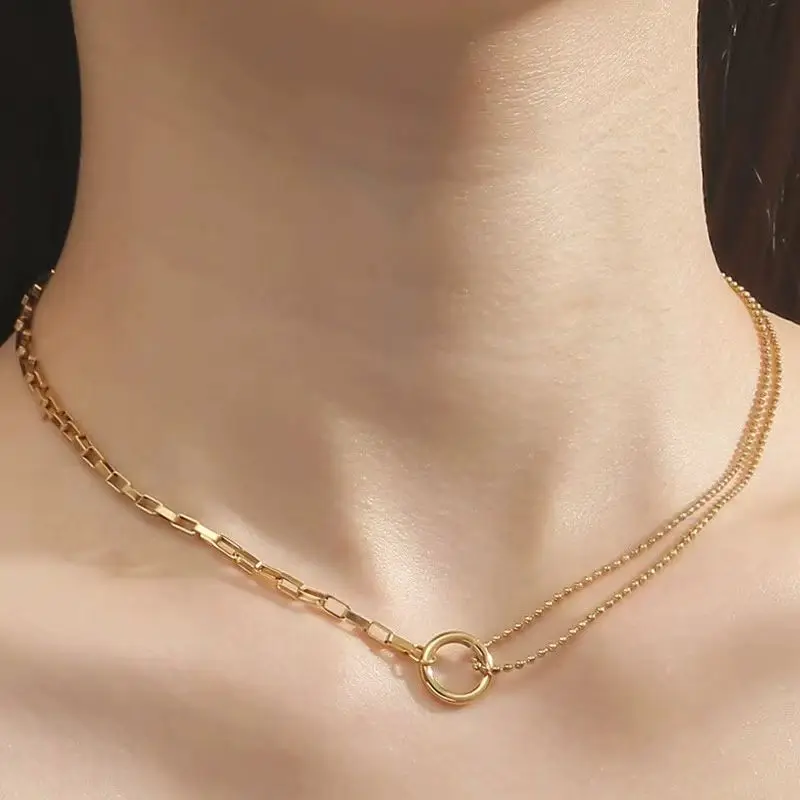 1 Stück Mehrschichtige Asymmetrische Kettenkette, Vergoldeter Edelstahl für Damen, Minimalistischer Schicker Schmuck für Alle Anlässe Image