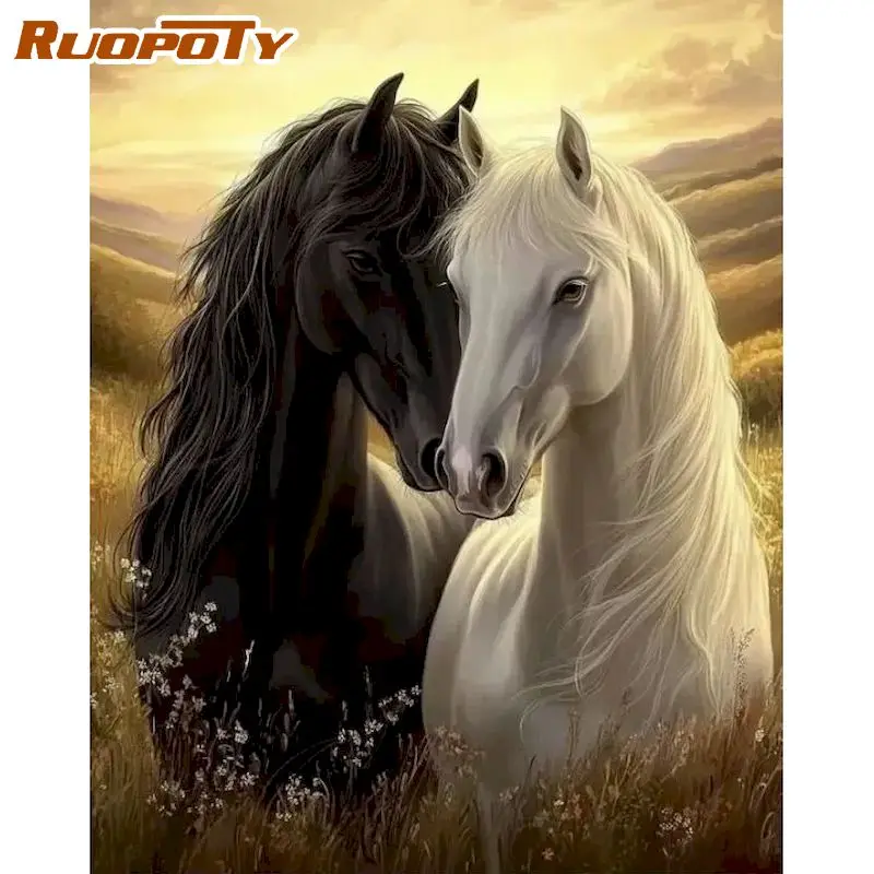 RUOPOTY Peinture Diamant Cheval Décoration Maison Cadeau Bricolage Artisanat Animal Complet Rond/Carré Artisanat d'Intérieur Kits de Bricolage pour Adultes