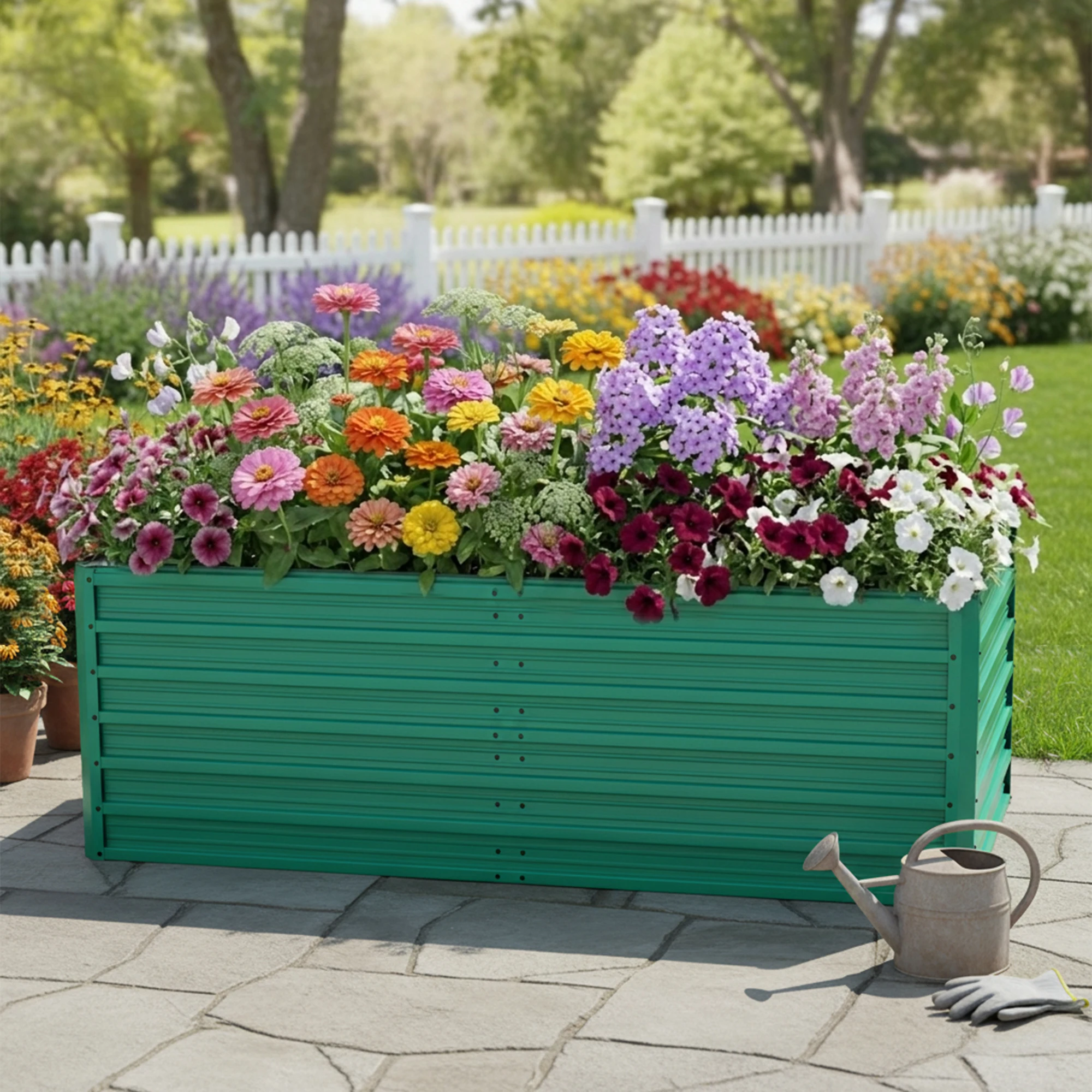 190×90×64cm Robustes grünes Metall-Hochbeet, langlebiger erhöhter Pflanzkasten für den Garten im Freien, rostfreies großes Gartenbeet für Gemüse, Blumen, Hinterhof und Terrasse Image