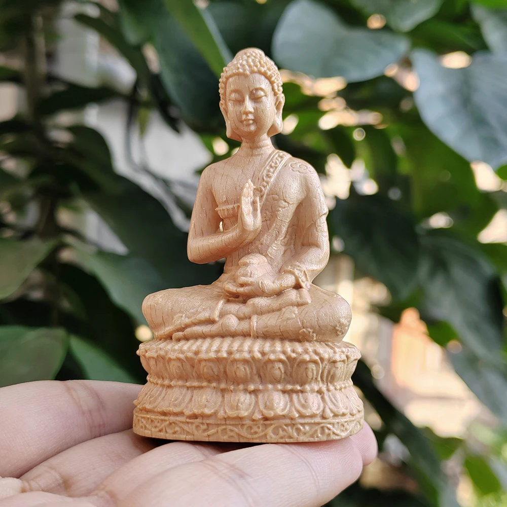 3,1 Zoll große handgeschnitzte Buddha-Statue aus Holz, orientalische Ästhetik, traditioneller Stil, Meditationsthema, geeignet für Feiertagsdekorationen, Arbeitszimmer, Schlafzimmer, Geschenke für
