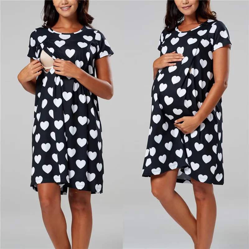 Pyjama de maternité, robe de nuit, robe d'allaitement, pyjama d'allaitement Premama, vêtements de nuit à manches courtes pour femmes enceintes, vêtements de détente à domicile