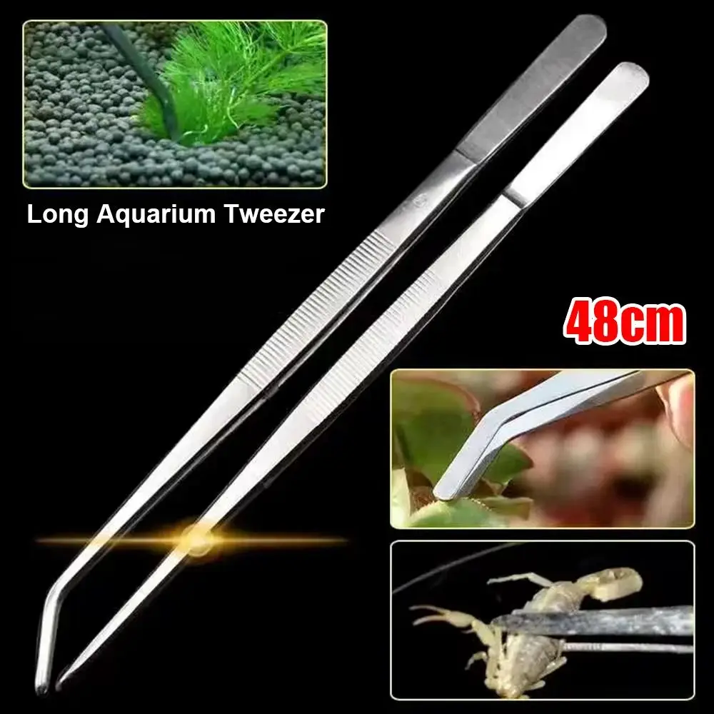 1 Stück Neue 48cm Aquarium-Pinzette Lange Zange aus Edelstahl Fischbecken-Reinigungswerkzeug Wasserpflanzen-Clip für Haustiere, Garnelen, Riffe und Korallen