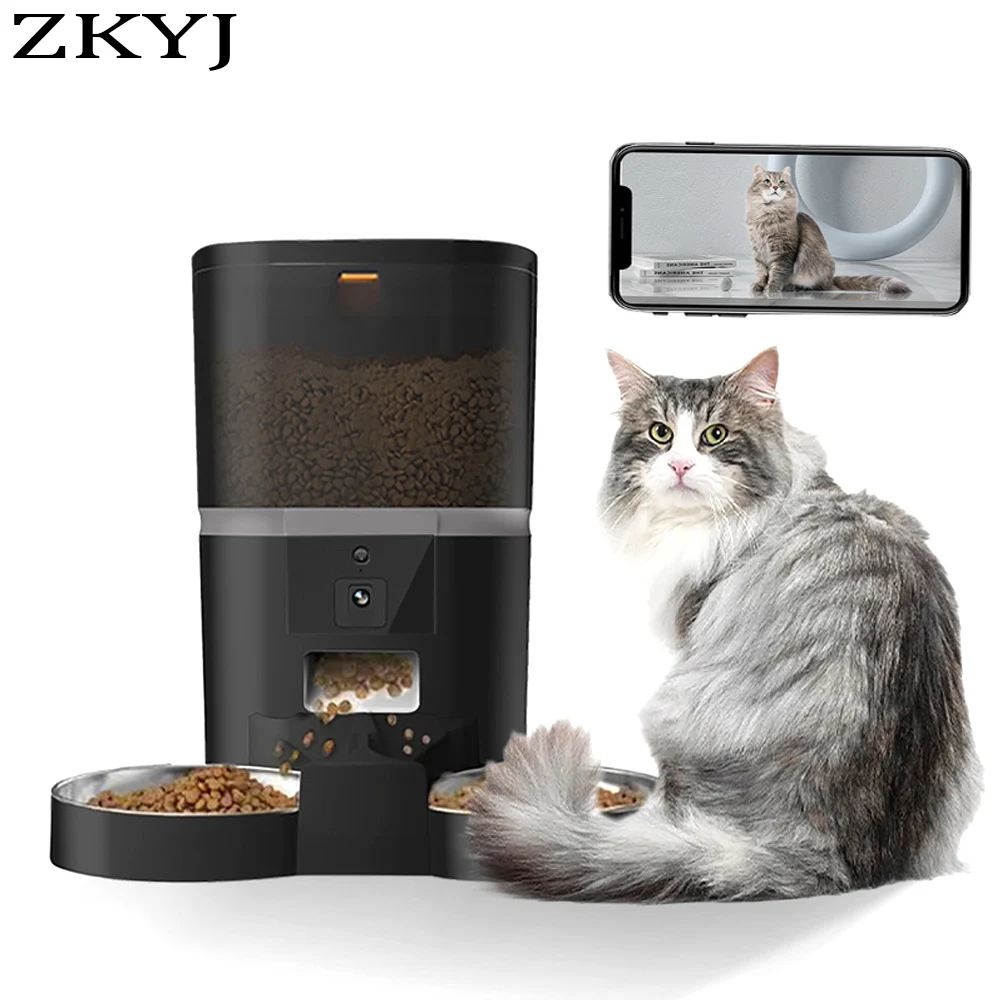 Distributeur automatique de nourriture pour chats à double portion, distributeur avec vidéo, distributeur automatique de nourriture pour chiens Tuya WIFI, distributeur de nourriture programmable pour