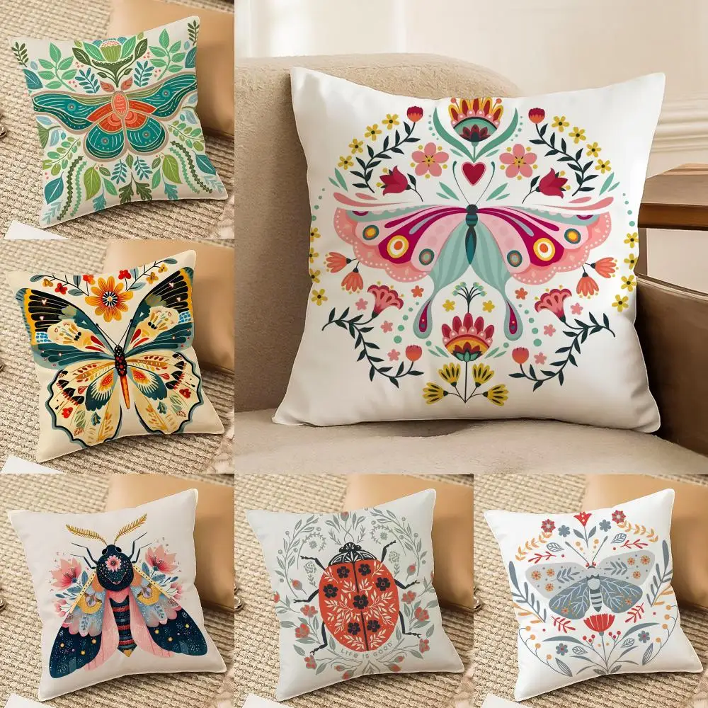 Fashing Plant and Insect Home Prints Kissenbezug, seidig, elegant, bequem, für Sofa, Bett, unsichtbarer Reißverschluss Image