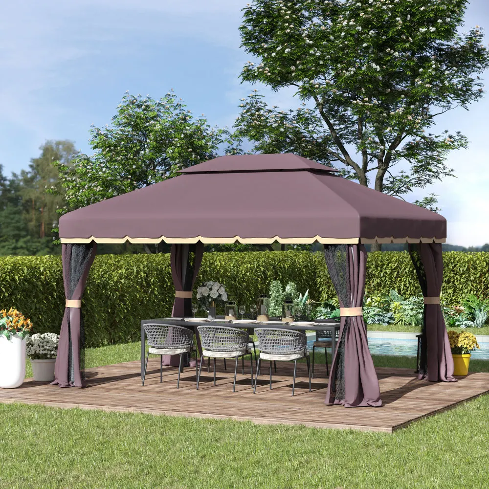 390x290x280cm Gartenpavillon Aluminium-Polyester Festes Partyzelt mit 4 Seitenwänden Moskitonetz Wetterbeständig Image