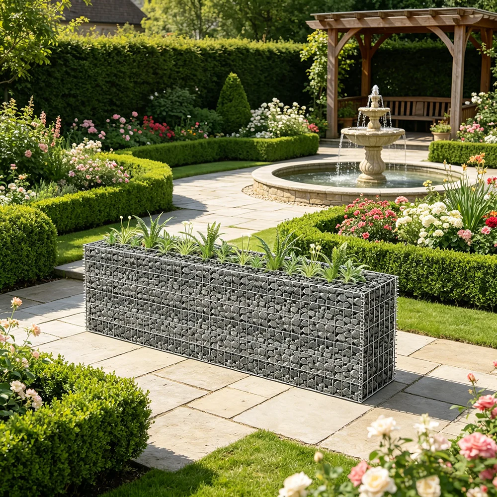 Erhöhtes Gabionen-Gartenbeet aus verzinktem Stahl 180x30x60 cm - Robuste und elegante Pflanzkiste für Garten und Terrasse, einfache Montage Image