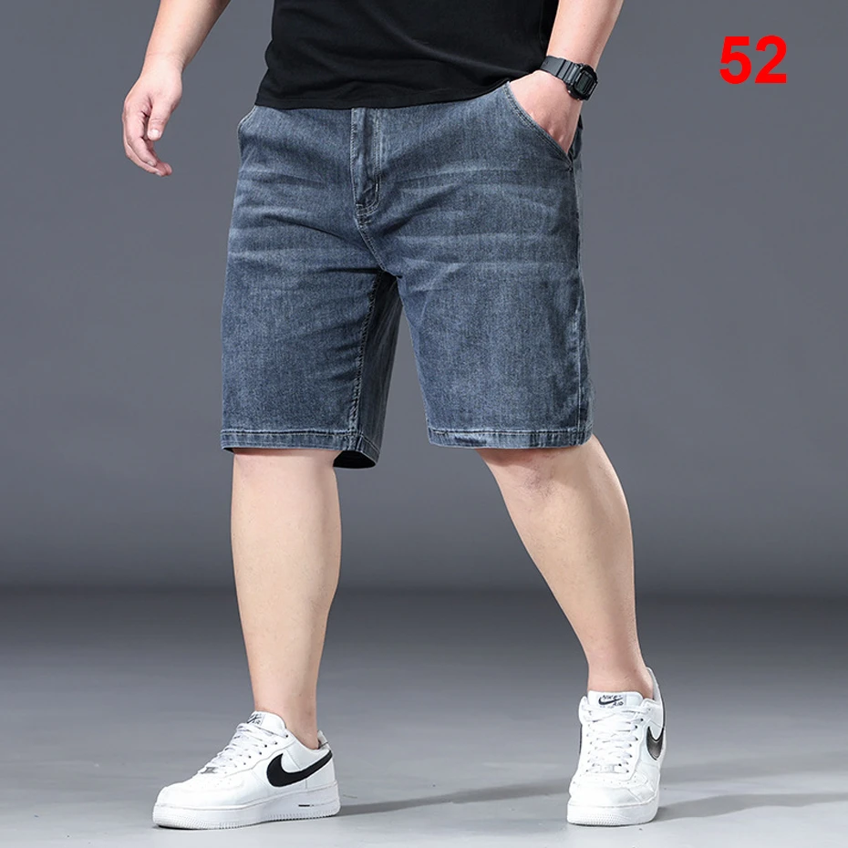 Plus Größe 52, Denim-Shorts für Herren, Sommer-Jeans-Shorts, modisch, lässig, einfarbig, Baggy-Shorts, männliche kurze Hosen, große Größe