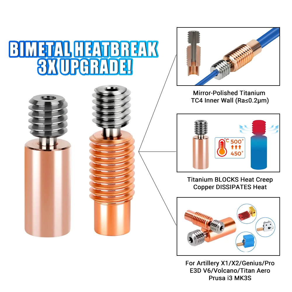 Verbesserter 3D-Drucker E3D V6 Throat V6 Bimetall-Heatbreak-Kupfer-Titan-Throat für Artillery Sidewinder X1 X2/Genius, Pro/Volcano Image