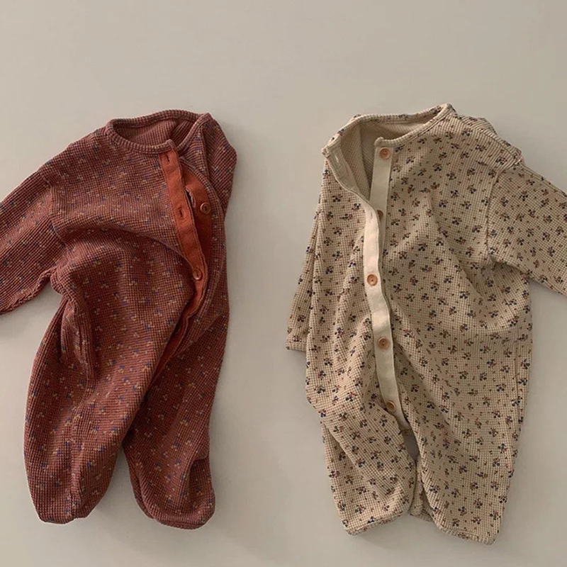 MILANCEL2022 Herbst Baby Kleidung Waffel Infant Mädchen Strampler Floral Kleinkind Kleidung Image