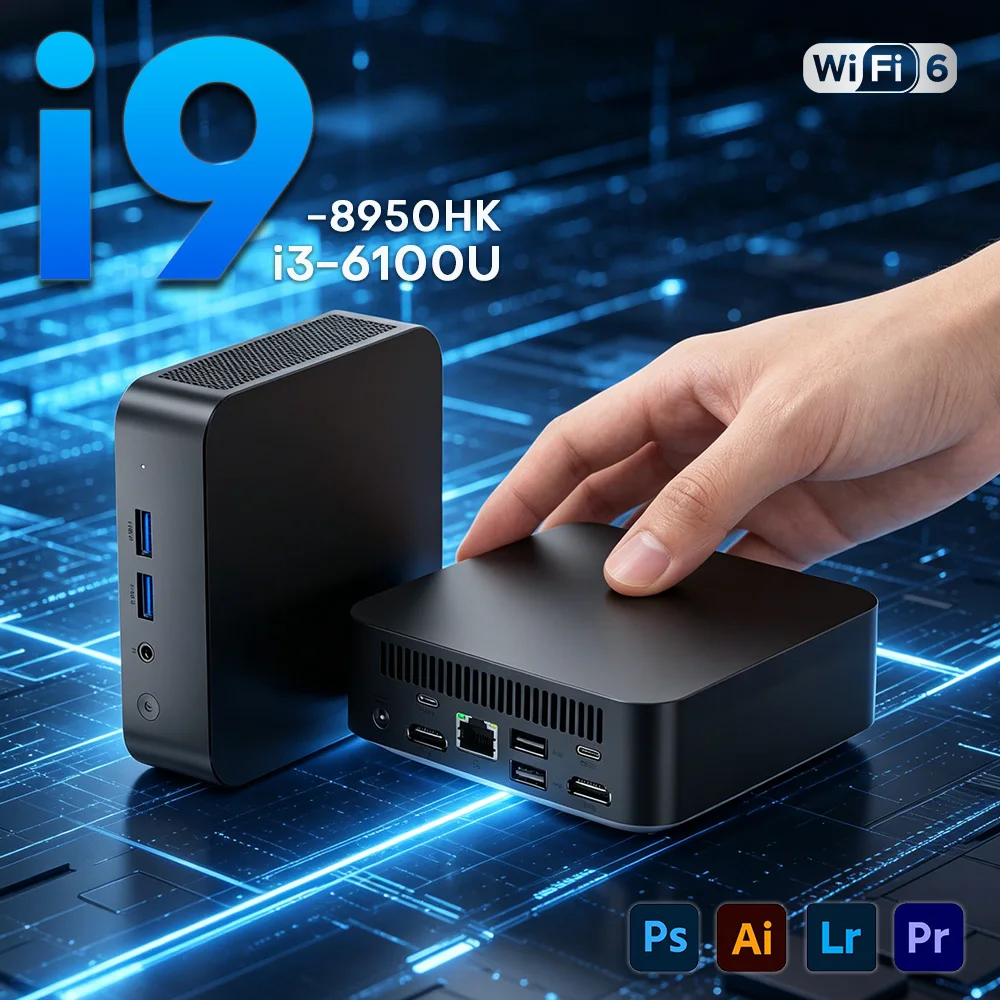 Nouvel ordinateur mini PC Intel Core I9 8950Hk/Intel I3 6100U 16 Go DDR 1 To 2 To SSD PC Windows 11 Pocket PC 4K HD Mini PC de jeu de bureau