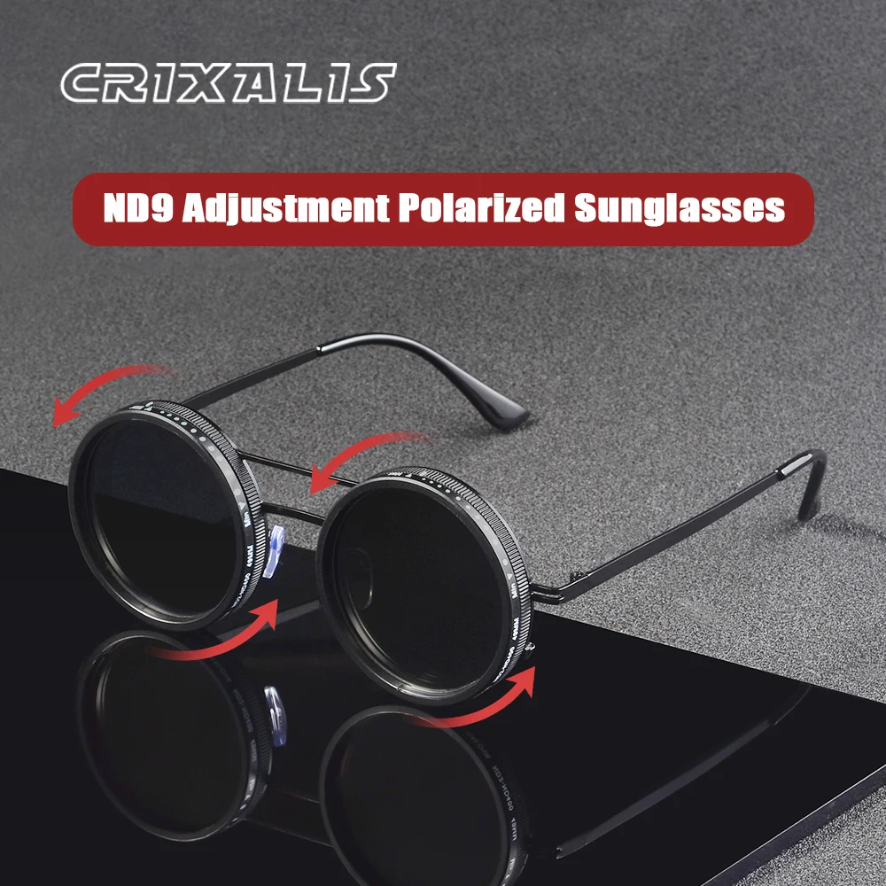 CRIXALIS Polarisierte, verstellbare Sonnenbrille für Herren, Vintage, rund, zum Angeln, Laufen, Fahren, Outdoor-Brille, neutraler UV400-Schutz Image