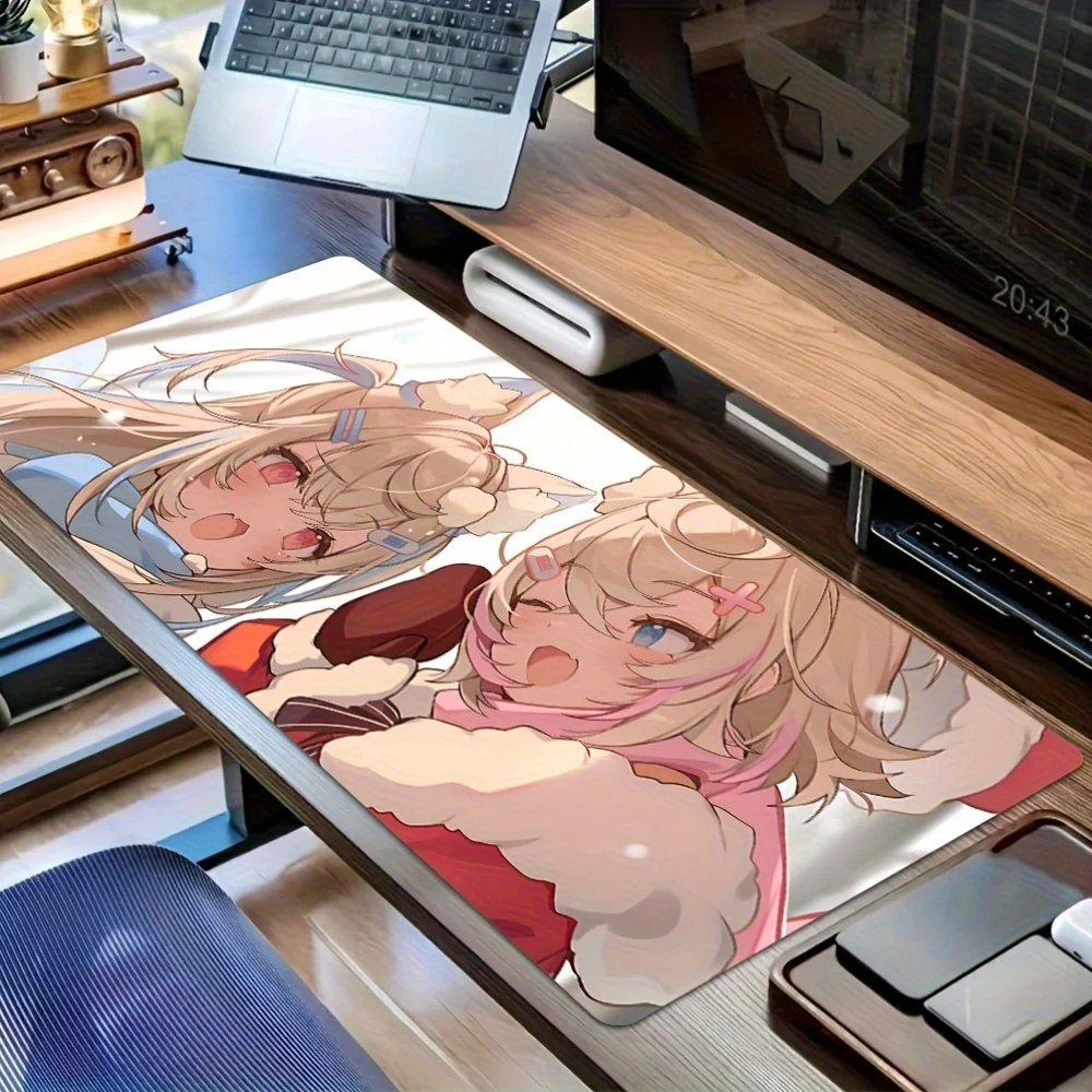 XXL Niedliches Cartoon-Mädchen Gaming-Mauspad, Rutschfeste Waschbare Gummibasis, Lebendige Rosa-Blaue Schreibtischunterlage für PC und Laptop Image